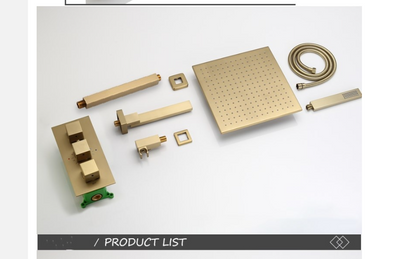 Polished Gold- Brushed Gold 3 Way Thermostatic Wall and ceiling Mount Completed Shower Kit