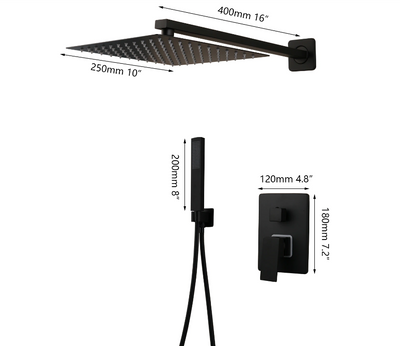 Black Square 10" Rain Head 3 way function Hand Held Spray and Tub Filler Shower Kit