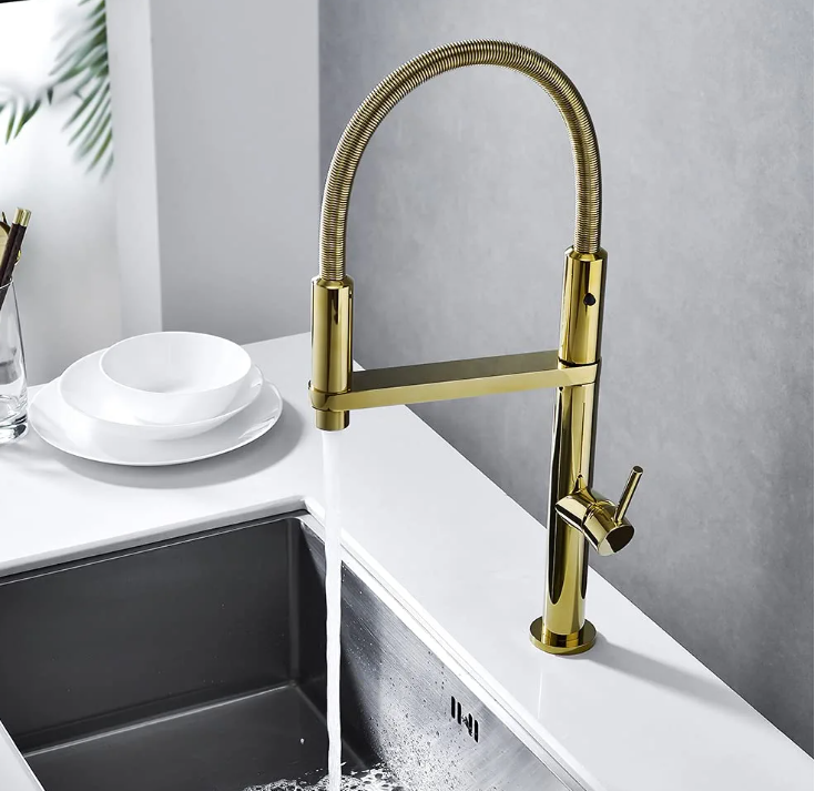 24K Gold polished brass 2 way kitchen faucet sprayer