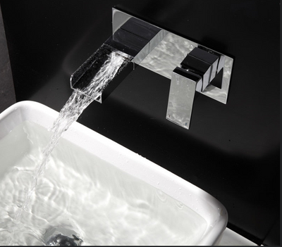 Chrome waterfall square wallmounted bathroom faucet