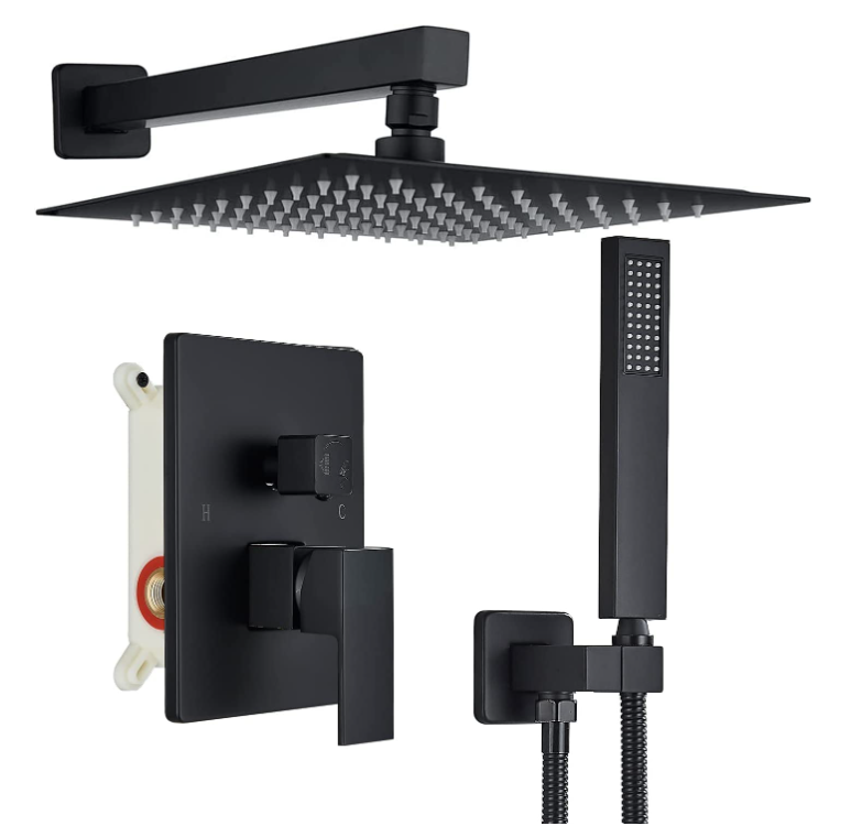 Black Square 12" Inch Rain Head 2 way function Diverter shower kit