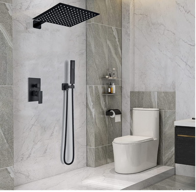 Black Square 12" Inch Rain Head 2 way function Diverter shower kit