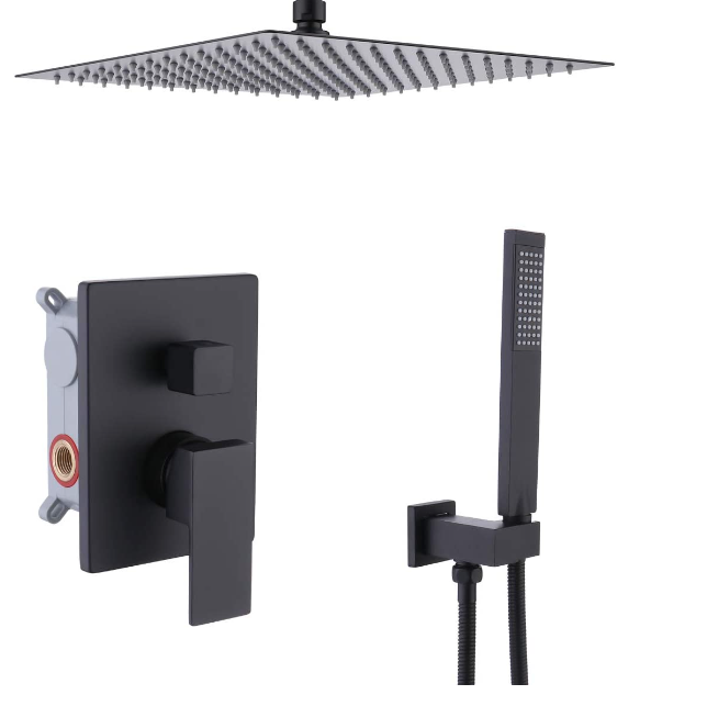 Black Square 12" Inch Rain Head 2 way function Diverter shower kit