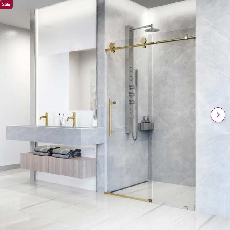 Gold Polished Brass Sliding Frameless Shower Glass Door SS05-10mm size 60"x76"