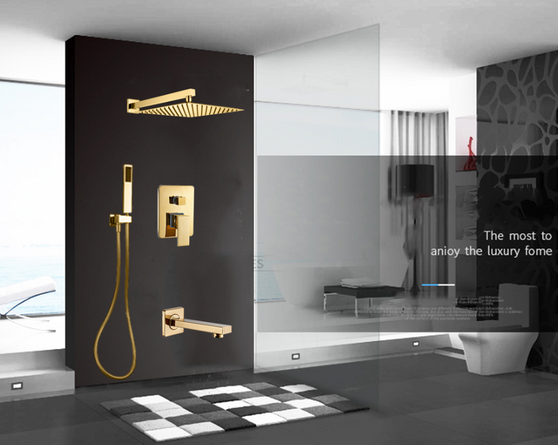 Gold polished 2 way square shower kit