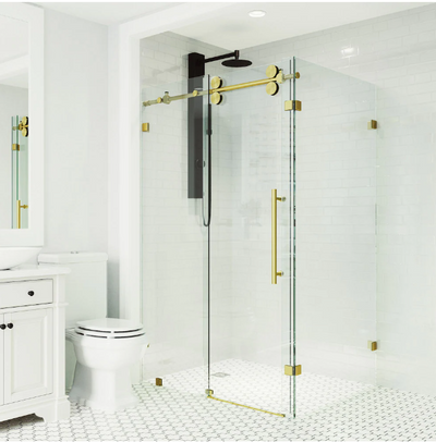 Brushed Gold Model SS04 -Frameless Slide Shower Glass Door 10mm Size 60" x 76"