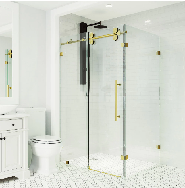 Brushed Gold Model SS04 -Frameless Slide Shower Glass Door 10mm Size 60" x 76"