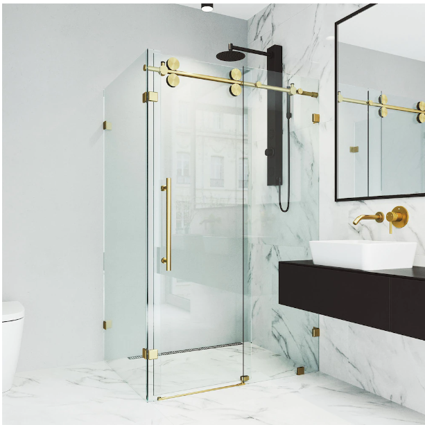 Brushed Gold Model SS04 -Frameless Slide Shower Glass Door 10mm Size 60" x 76"