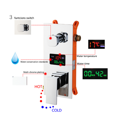 Chrome Square Rain head 2 or 3 way function Thermostactic - Pressure Balance shower kit