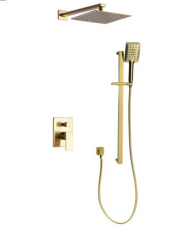 Square 12" Inch rain head pressure balance 2 or 3 way function diverter option with square slide bar shower kit CUPC