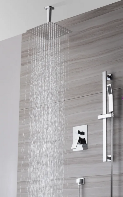 Square 12" Inch rain head pressure balance 2 or 3 way function diverter option with square slide bar shower kit CUPC