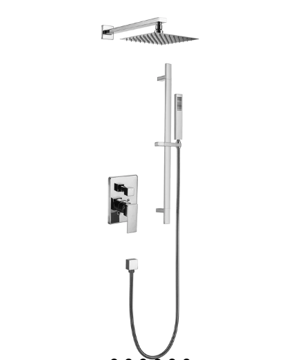 Square 12" Inch rain head pressure balance 2 or 3 way function diverter option with square slide bar shower kit CUPC