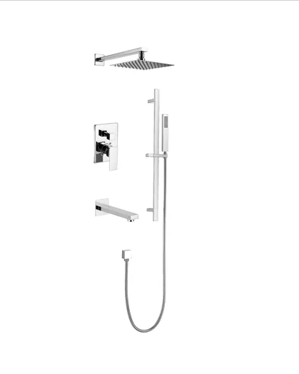 Square 12" Inch rain head pressure balance 2 or 3 way function diverter option with square slide bar shower kit CUPC