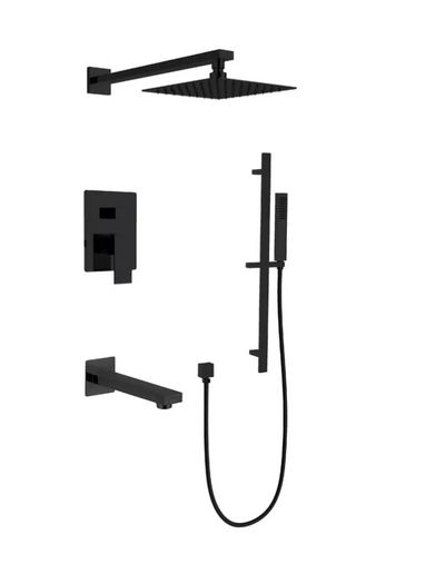 Square 12" Inch rain head pressure balance 2 or 3 way function diverter option with square slide bar shower kit CUPC