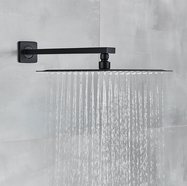 Black Square 12" Rain head 3 way function diverter with hand spray and tub spout shower kit