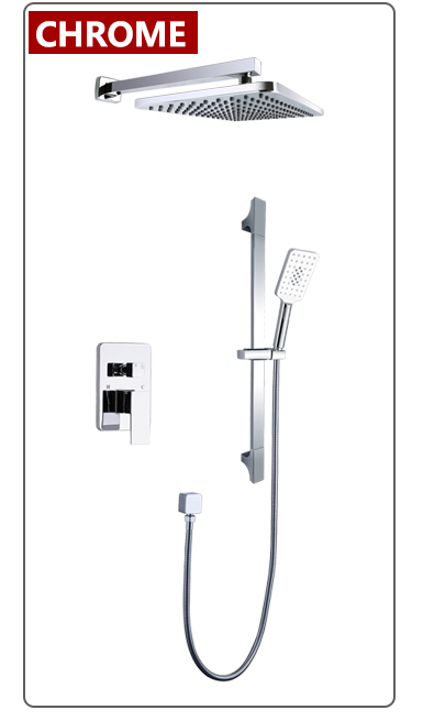 Chrome-CUPC-Modern rectangular 12x12"  rain head with  2 way function diverter completed shower kit