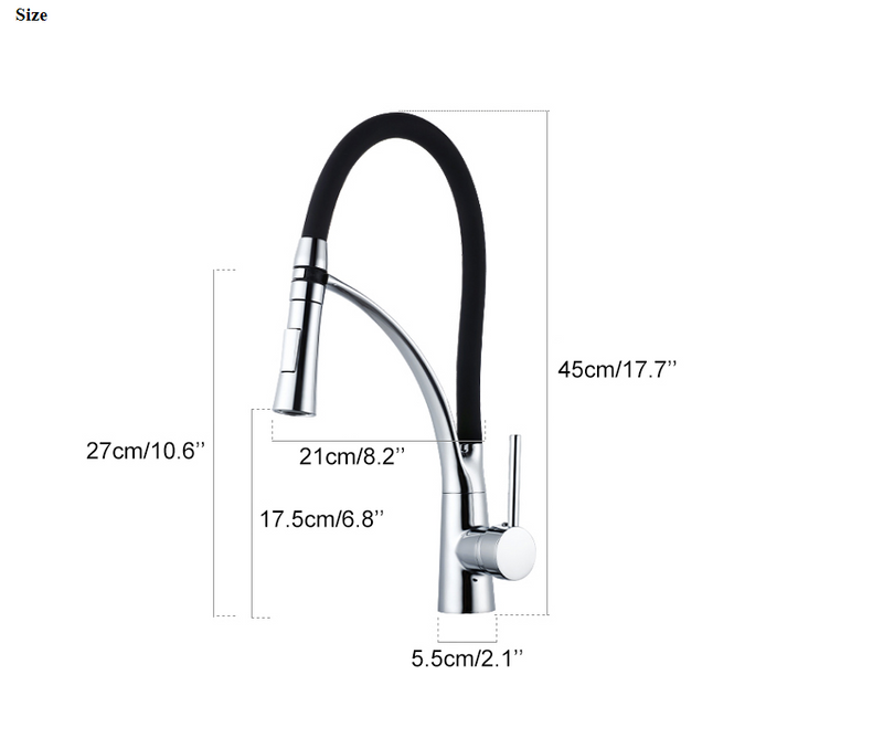 Gold -Black -Chrome Goose neck pull out dual rubber hose spray kitchen faucet