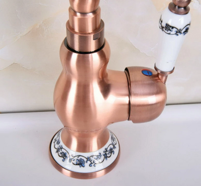 Victorian Copper Satin with porcelain handle single hole bathroom faucet