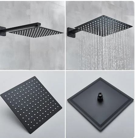 Black matte square 12 inches rain head 3 way function diverter tub and hand spray shower kit-CSA