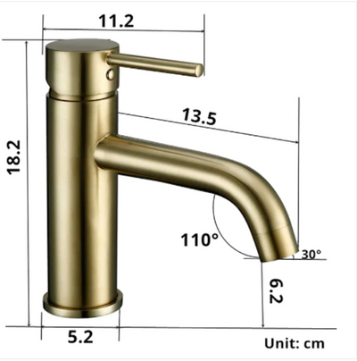 Brushed gold round clean sleek single hole bathroom faucet