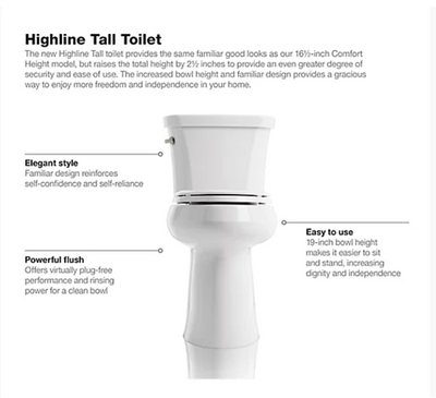Kohler -Highline™ -Tall two-piece elongated toilet, 1.28 gpf