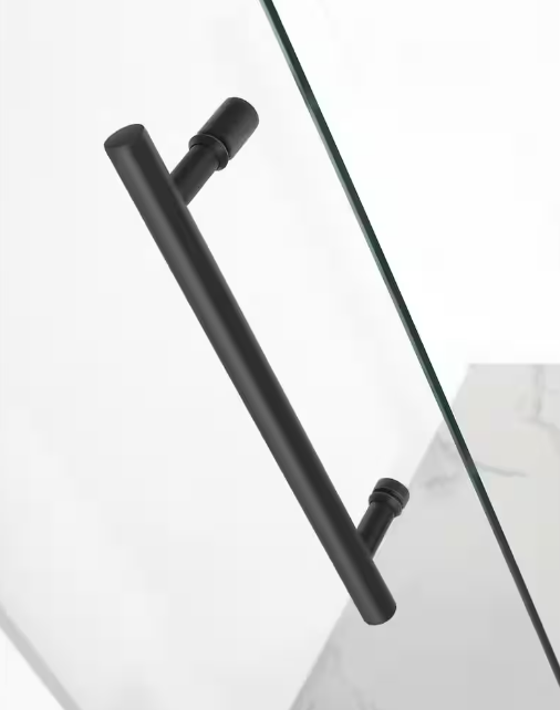 Black matte SS04 frameless slide shower glass door with return panel 48" x 36" in 10mm