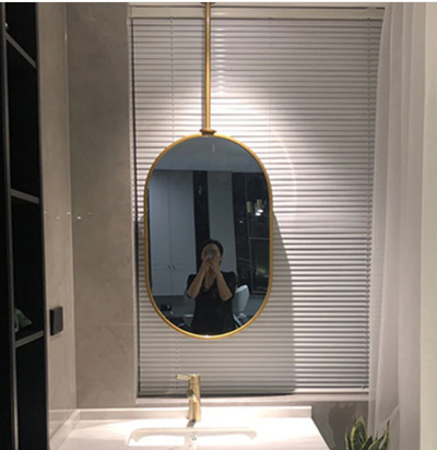 Brushed Gold metal oval ceiling mount bathroom mirror NO LED