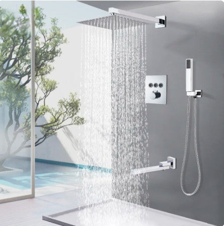 Chrome-CSA - square 2 -3 way function diverter thermostatic shower kit