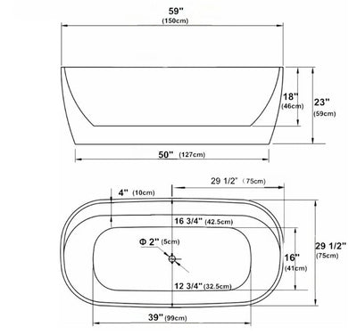 White Oval Freestanding Bathtub 59" X 28"