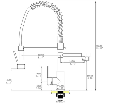 Copper industrial pot filler and pull spring kitchen faucet