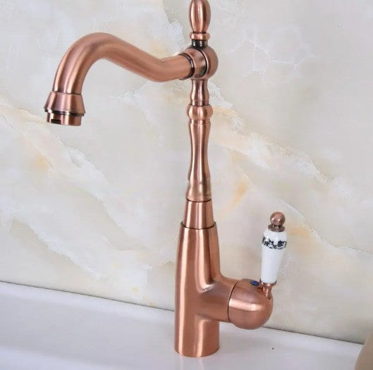 Copper Victorian kitchen faucet with porcelain handle