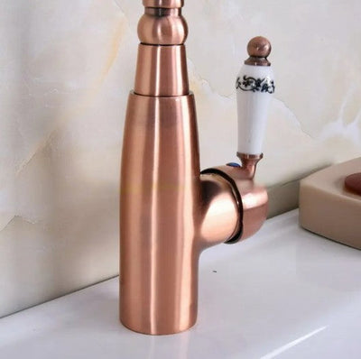 Copper Victorian kitchen faucet with porcelain handle