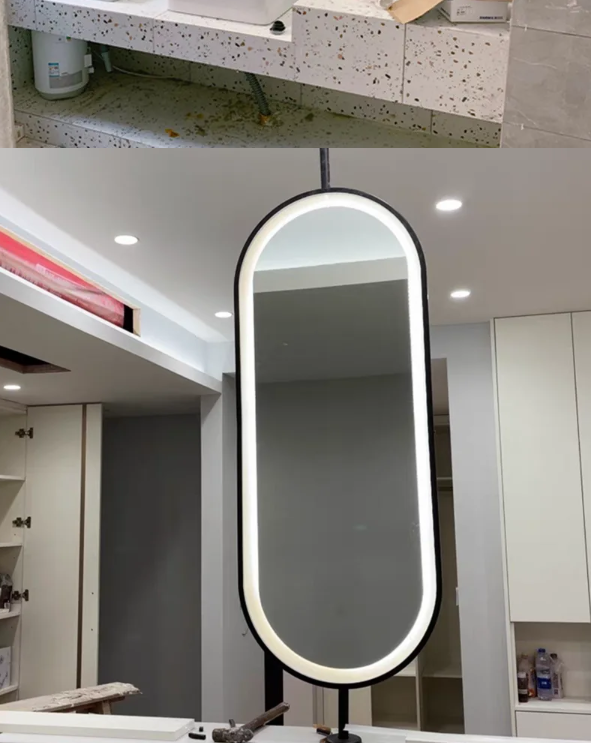 Black Custom ceiling Mounted Oval Mirror Bathroom LED Sensor Full Length Mirror 20"x32"