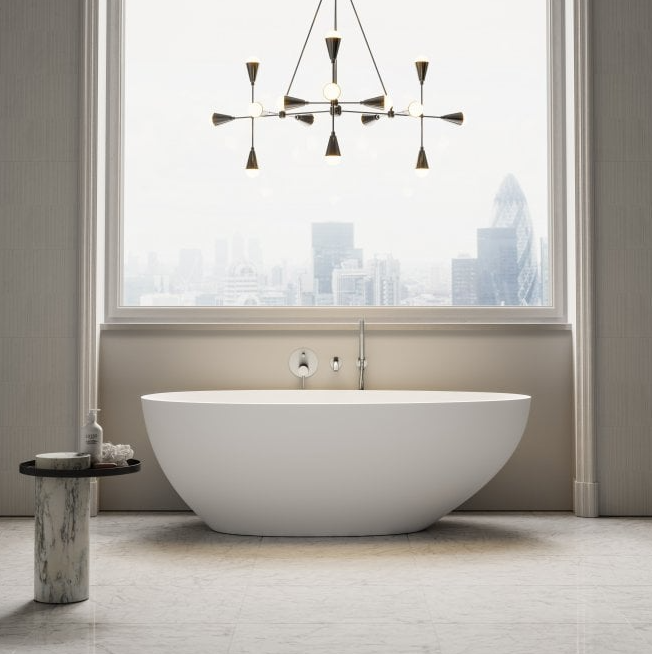 White matte solid surface resin stone bathtub 55" inches