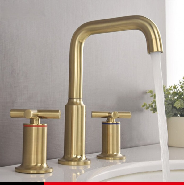 Diavolo- Brushed gold- Matte Black 8" inch Cross Handle widespread bathroom faucet