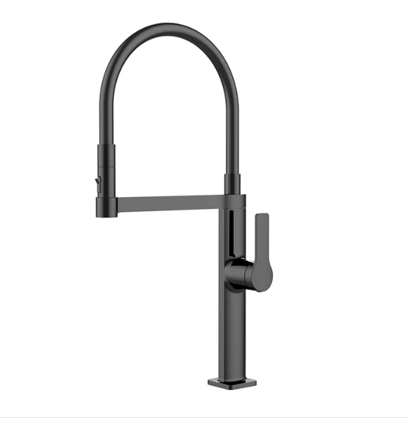 Barolo-Nordic design-Black with brushed gold -black matte-gun grey tall 21" pull our dual spray kitchen faucet