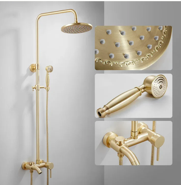 Brushed gold exposed shower system