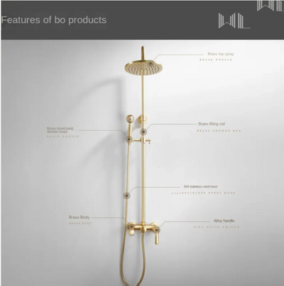 Brushed gold exposed shower system