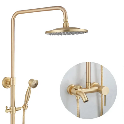 Brushed gold exposed shower system