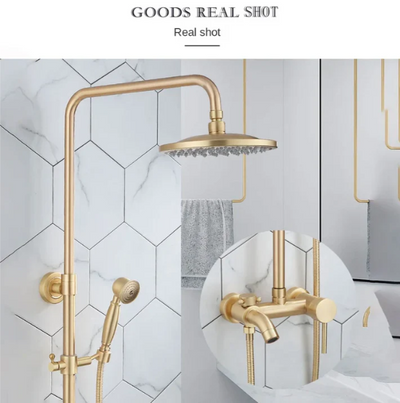 Brushed gold exposed shower system