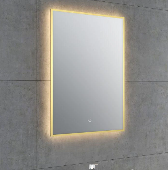 Brushed gold rectangular back lit led light mirror size 36"x52"