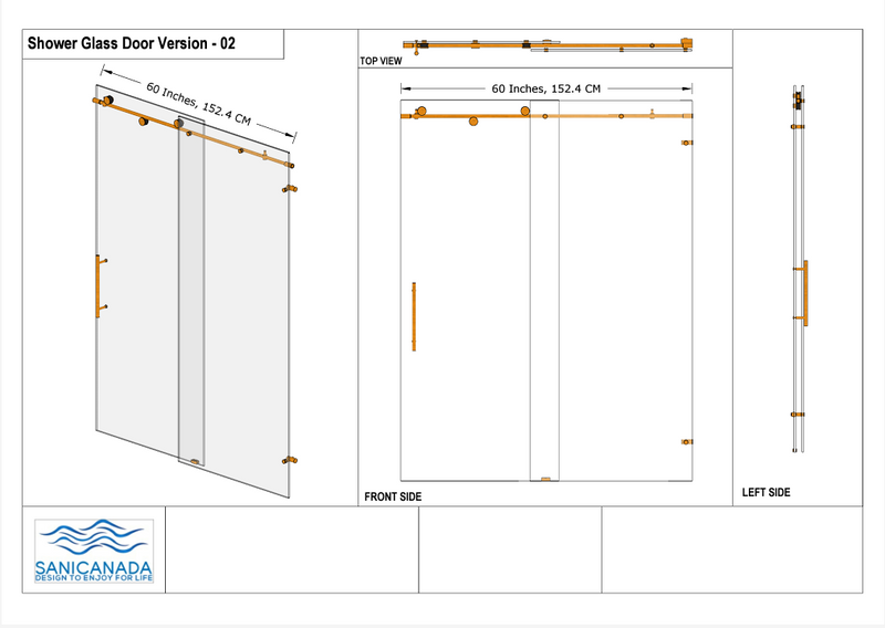 Brushed gold frameless sliding shower glass door hardware kit SS05
