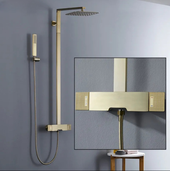 Cara- Brushed gold - Grey Gun exposed thermostatic shower system