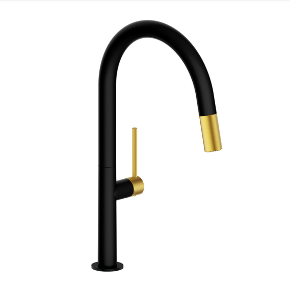 Gideon-Black with brushed gold Tall Sleek European Design Kitchen Island Pull Out Dual Sprayer Model