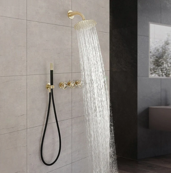 Bergen-Nordic Industrial design brushed gold 3 separate volume control pressure balance 2 way shower kit