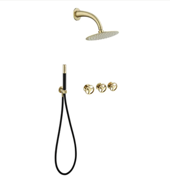 Bergen-Nordic Industrial design brushed gold 3 separate volume control pressure balance 2 way shower kit