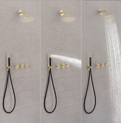 Bergen-Nordic Industrial design brushed gold 3 separate volume control pressure balance 2 way shower kit