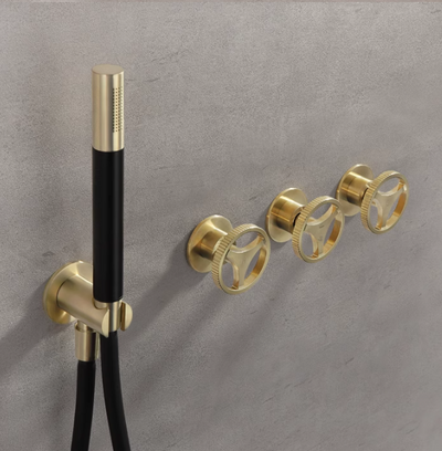 Bergen-Nordic Industrial design brushed gold 3 separate volume control pressure balance 2 way shower kit