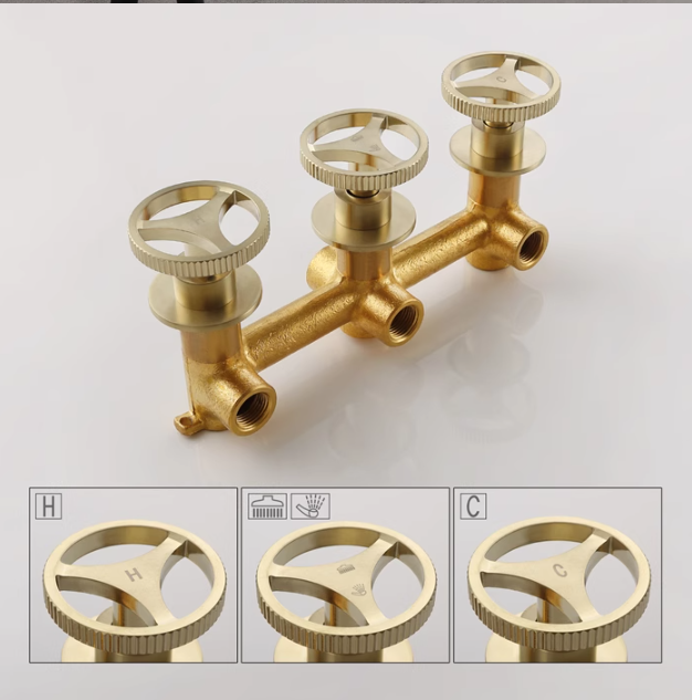 Bergen-Nordic Industrial design brushed gold 3 separate volume control pressure balance 2 way shower kit