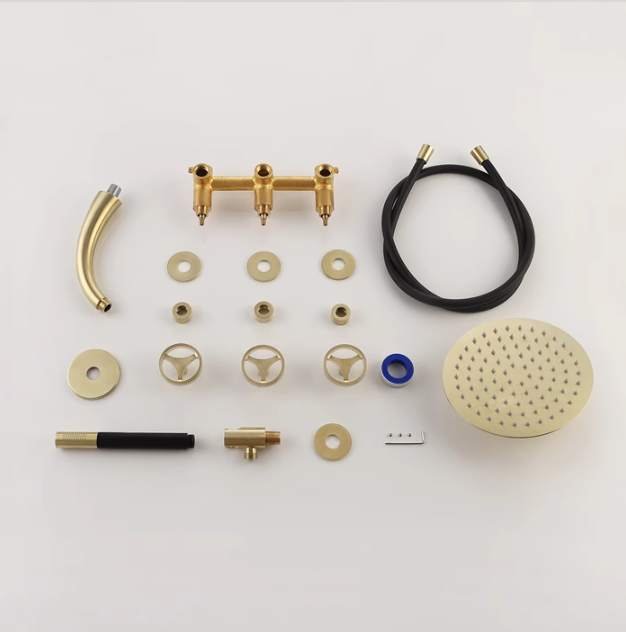 Bergen-Nordic Industrial design brushed gold 3 separate volume control pressure balance 2 way shower kit